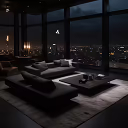 a living room filled with furniture and tall windows