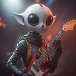 a man dressed in a costume is holding an electric guitar
