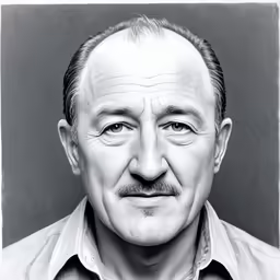 a black and white photo of a man with a mustache