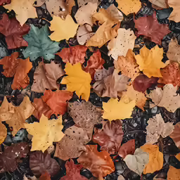 colorful leaves on the ground have been made into an art project