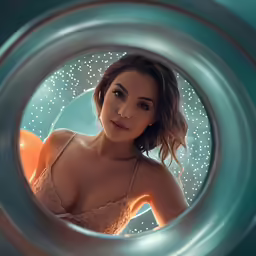 woman in bra with sparkling mirror image behind her