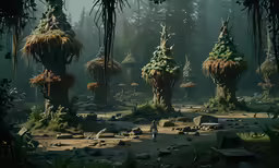 digital painting showing a very strange and beautiful forest