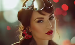 the beautiful woman has on large goggles for her eyes