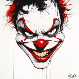 the joker drawing on a wall, looking like it has red hair