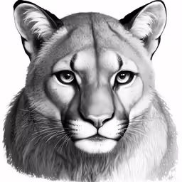 a black and white drawing of a mountain lion