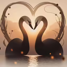 two swans on their backs are facing each other