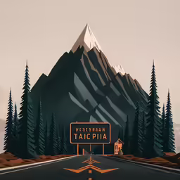 a road that has a sign and some trees on it
