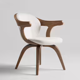 a wooden and upholstered chair with a white fabric seat