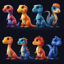 several different kinds of small toy dinosaurs