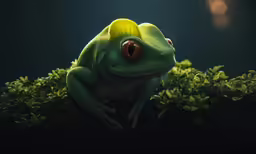 a small frog with a yellow colored ear