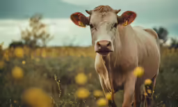 a close up of a cow in a field