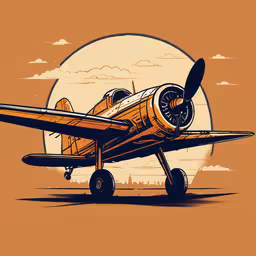 an illustration of a old style airplane on the ground,a drawing of a single engine plane