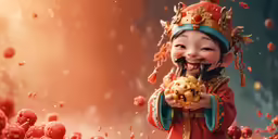 a statue holding a cookie in its mouth