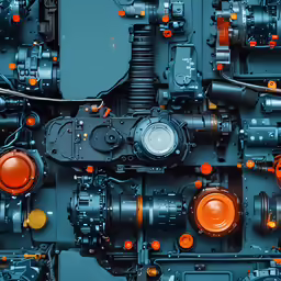 a large amount of industrial machinery with an orange button