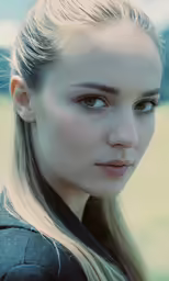 a beautiful blonde woman standing in front of the camera