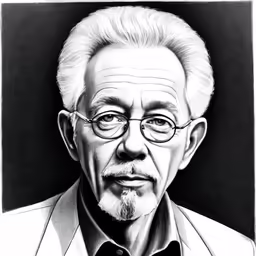 a drawing of an elderly man wearing glasses