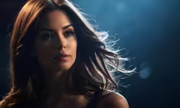 a pretty woman with long hair looking to the side