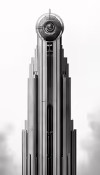 a black and white photo of a building with two spires