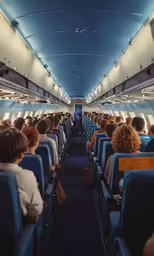 a passenger seat in an airplane filled with people