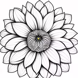 black and white drawing of a large flower,the flower drawing in black and white