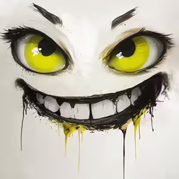 a picture of a creepy face with yellow paint on it
