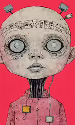 an alien head with two antennae and some small circles on its forehead