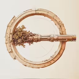 a big metal object has a plant inside of it