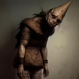 a woman with long hair, a big nose and a devilish body