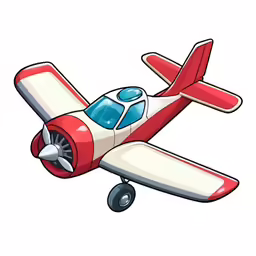a small red and white plane with a propeller