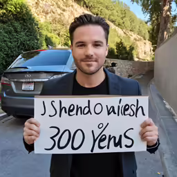 a man standing with a sign in front of him