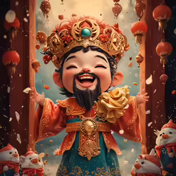 a man with an elaborate chinese costume laughing
