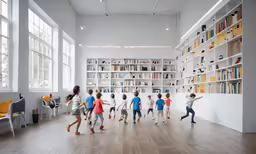 kids playing with a basketball in the large room