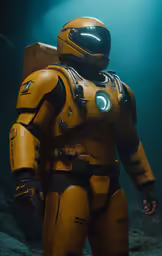 a person in an orange uniform walking through the water