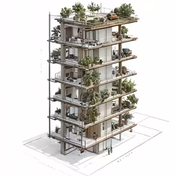 a very tall building with lots of plants