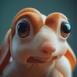 a small stuffed animal with big blue eyes