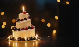 a white cake with berries on top sitting on a table