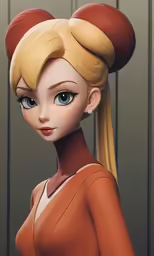 an animated avatar of a woman with big, wavy hair