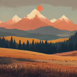 there is a large mountain that is in the distance,this is the view of mountains that surround a forest