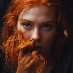 a beautiful young lady with red hair eating something