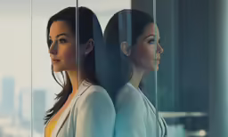 two women are sitting next to each other in a glass room