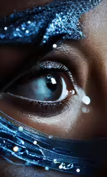 a woman with glitter on her face covering her eyes