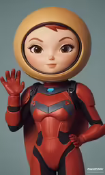 a woman in an orange suit, gloves and headgear