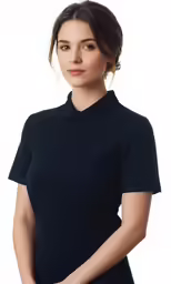 a woman posing in a black dress for the camera