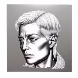 a drawing of a man with hair in his face