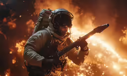 a man with a paintbrush is surrounded by a fire