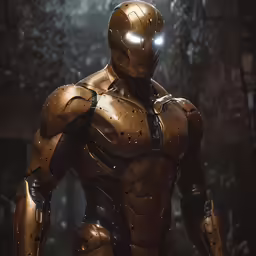 a suit that is in front of some buildings