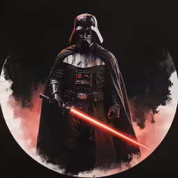 the darth vader character is depicted on a dark background