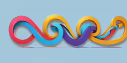 the wavy shapes of colorful, flowing paper,a colorful design with different colors is featured on a blue background