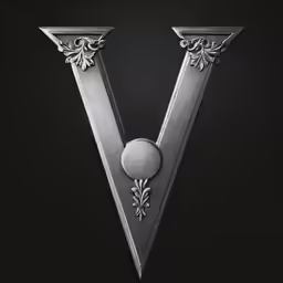 a silver v shaped object with leaves on it