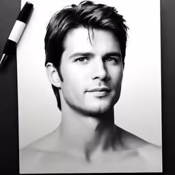 a drawing of a shirtless man and his pen